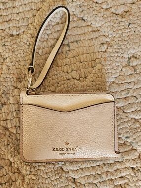 kate spade Cream Pebbled Leather Wristlet Card Holder